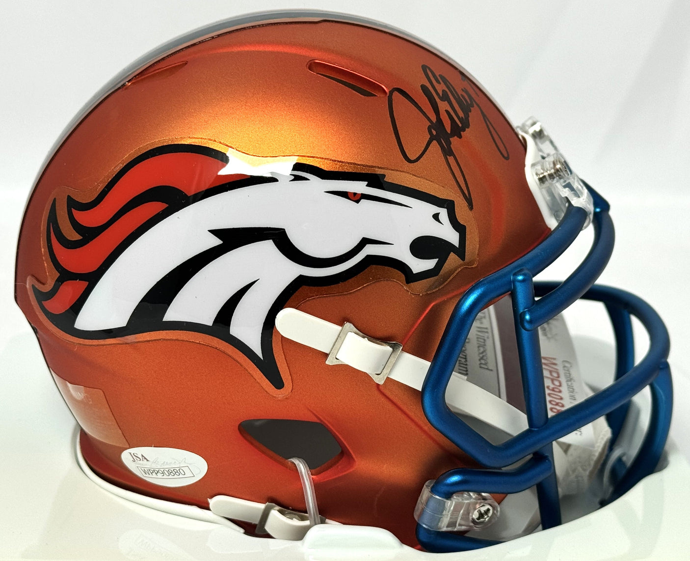 John Elway Autographed Denver Broncos Blaze Speed Mini Helmet- JSA *Black