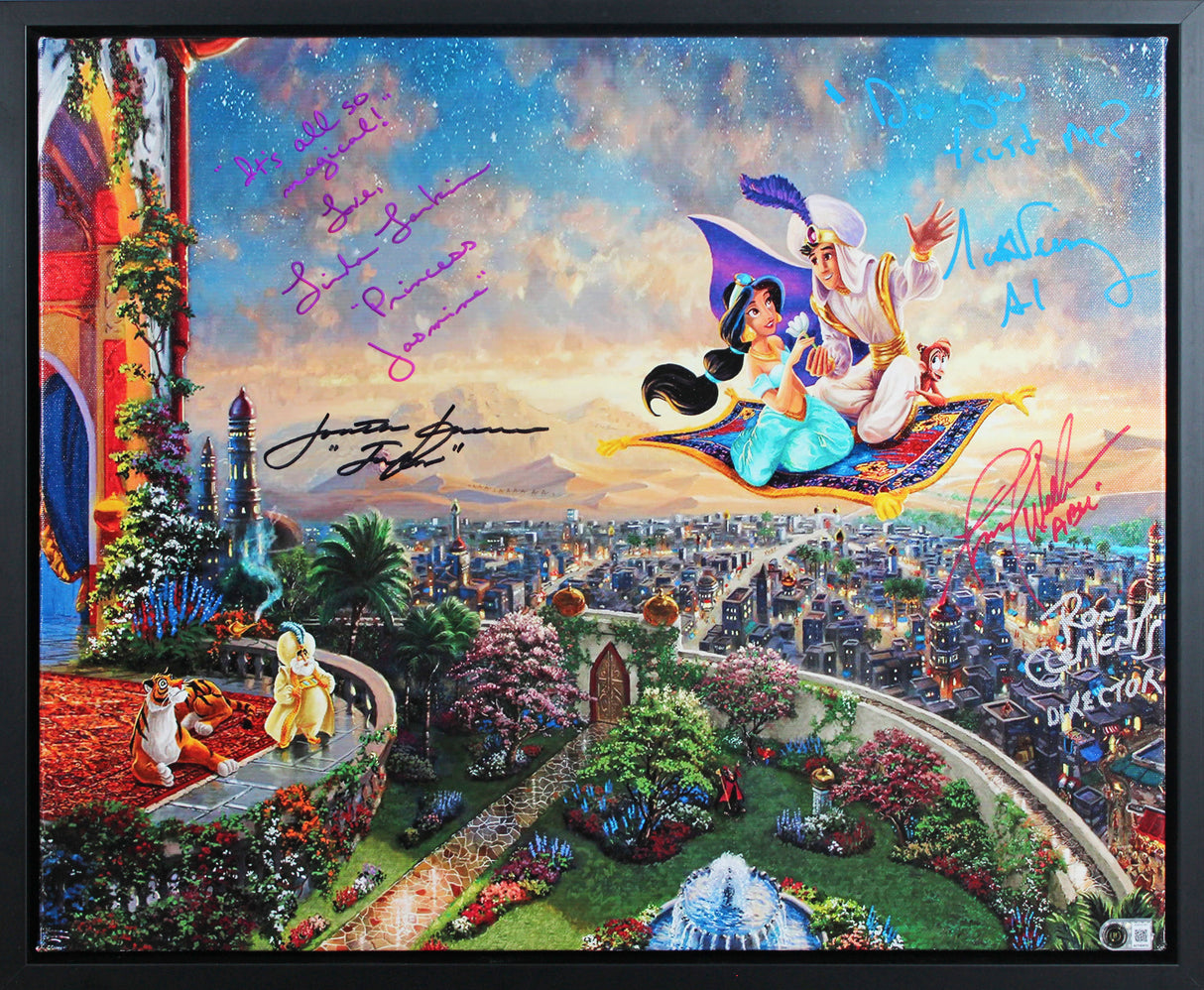 Aladdin (5) Larkin, Weinger, Freeman, +2 Signed & Framed 18x22 Canvas BAS LOA