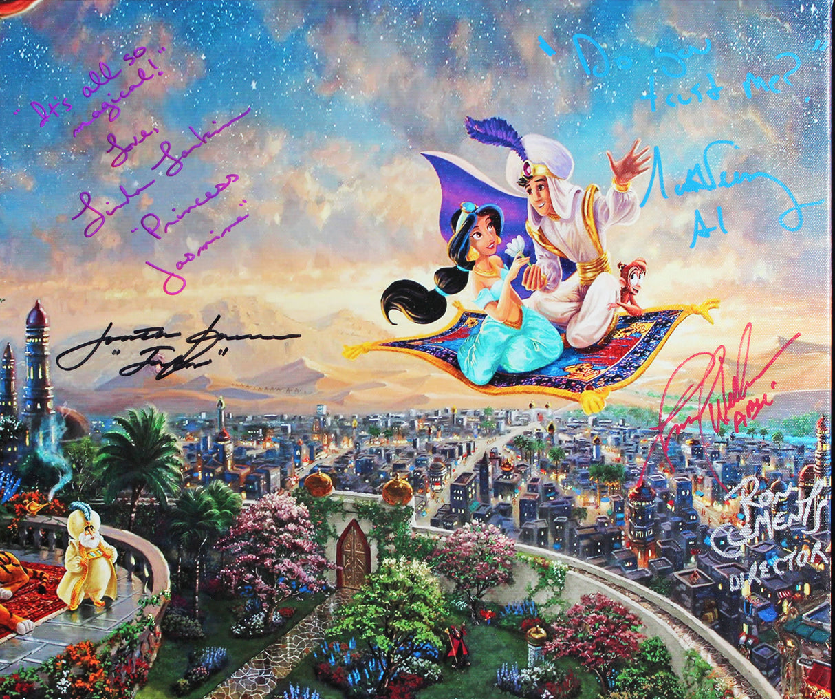 Aladdin (5) Larkin, Weinger, Freeman, +2 Signed & Framed 18x22 Canvas BAS LOA