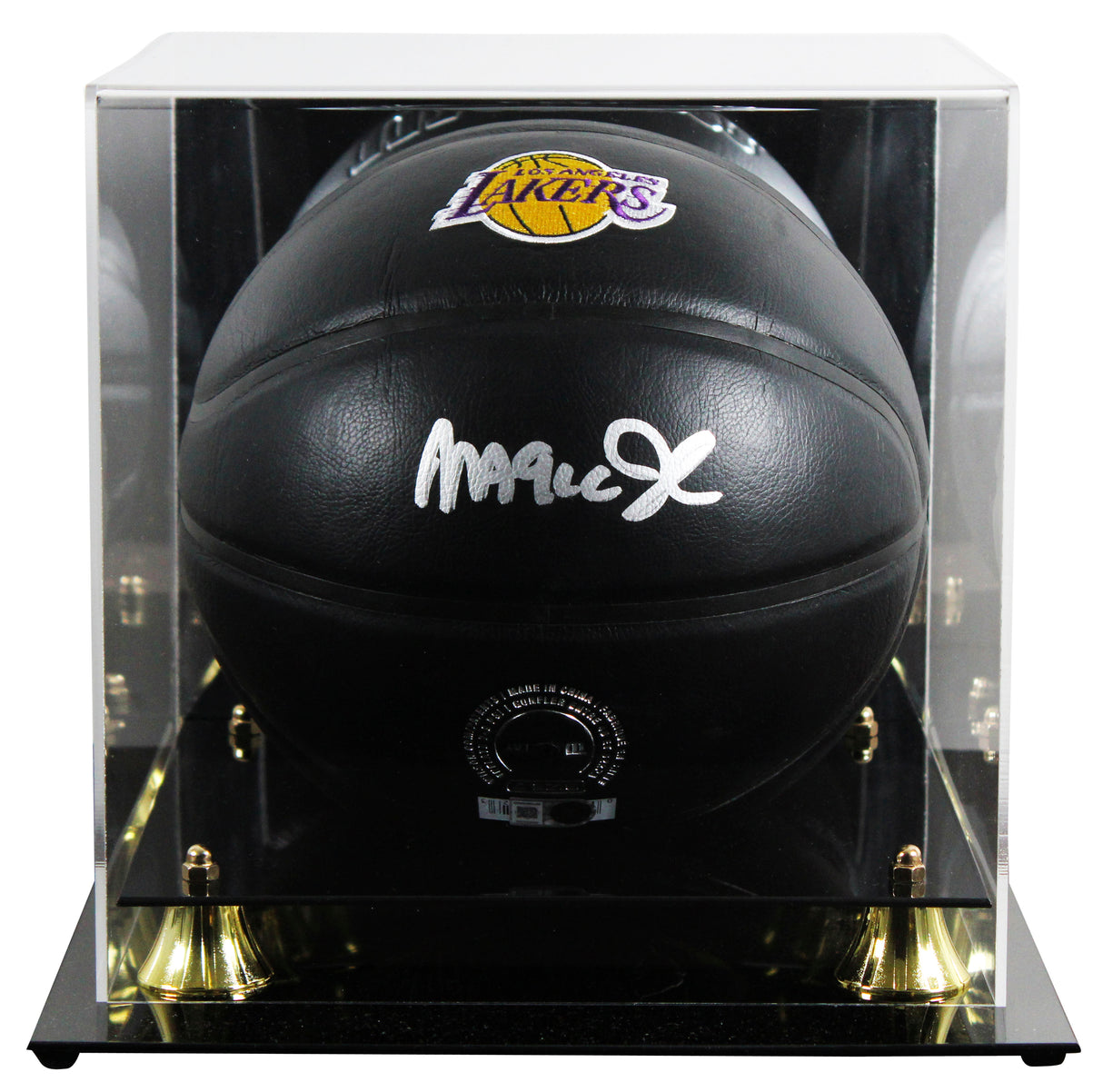 Lakers Magic Johnson Signed Black Wilson Logo Basketball W/ Case BAS Witnessed
