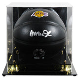 Lakers Magic Johnson Signed Black Wilson Logo Basketball W/ Case BAS Witnessed