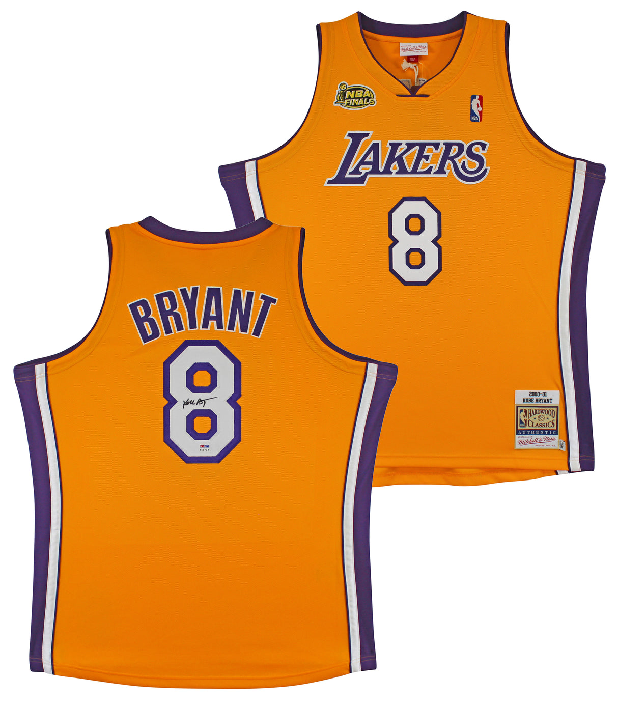 Lakers Kobe Bryant Signed Yellow M&N 2000-01 HWC Authentic Jersey PSA #B11733