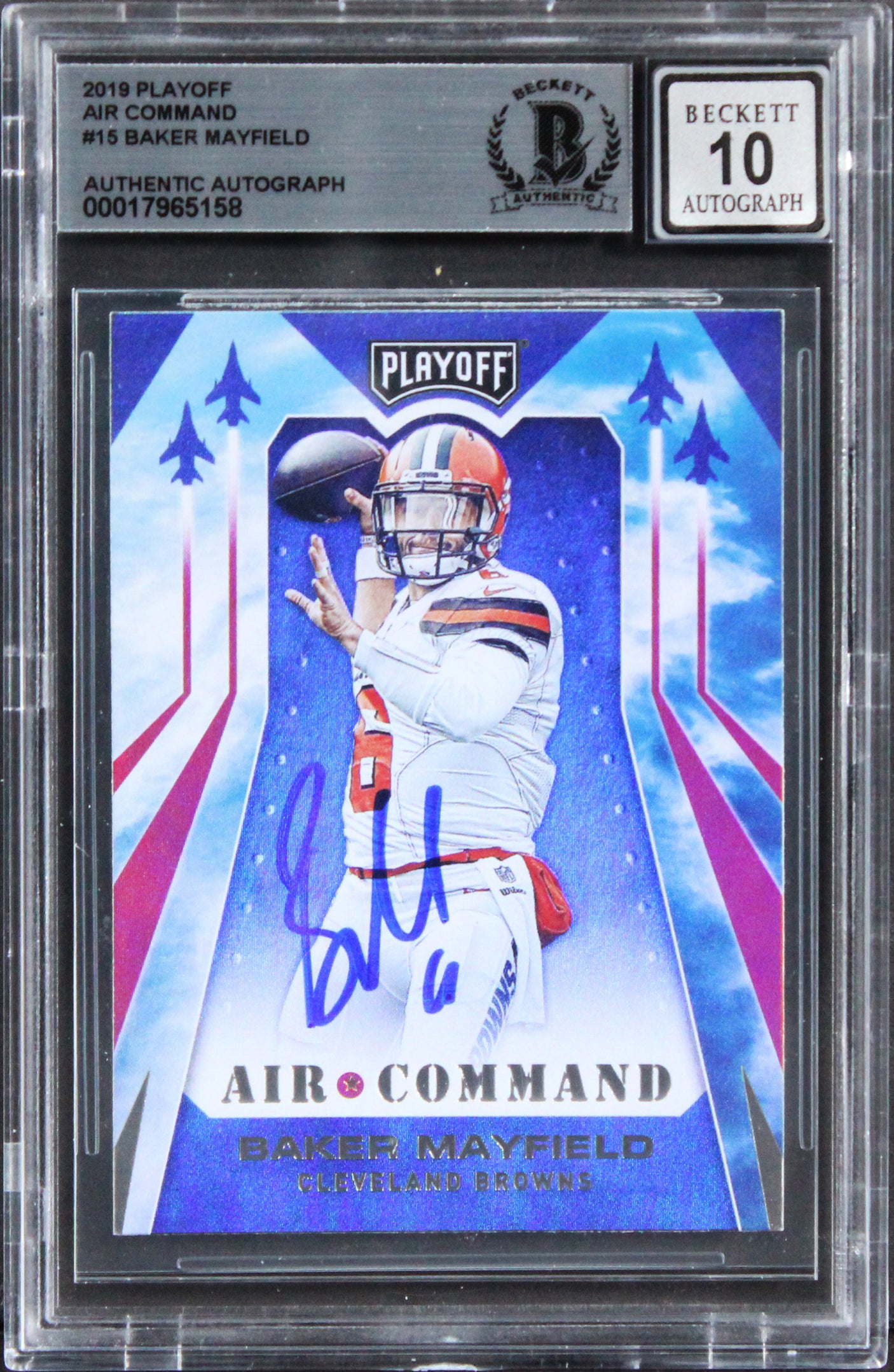 Browns Baker Mayfield Signed 2019 Playoff Air Command #15 Card Auto 10! BAS Slab