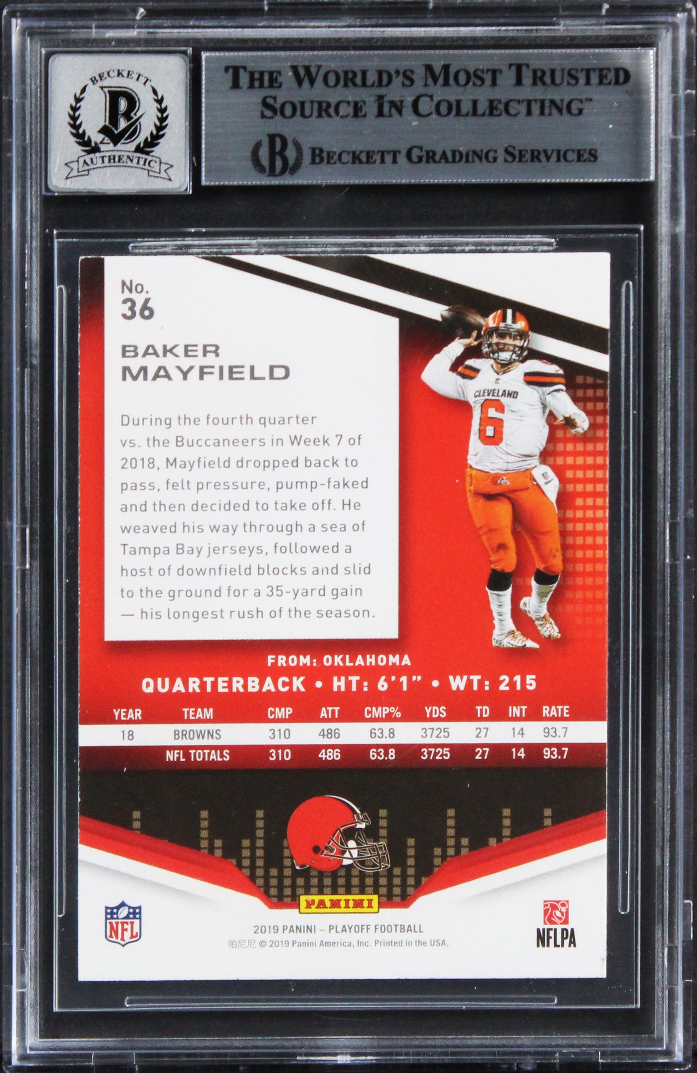 Browns Baker Mayfield Signed 2019 Playoff #36 Card Auto Graded 10! BAS Slabbed
