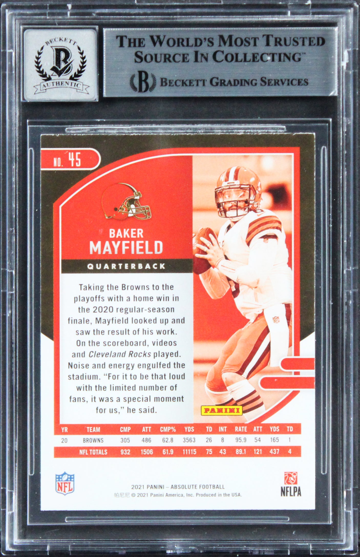 Browns Baker Mayfield Signed 2021 Absolute #45 Card Auto Graded 10! BAS Slabbed