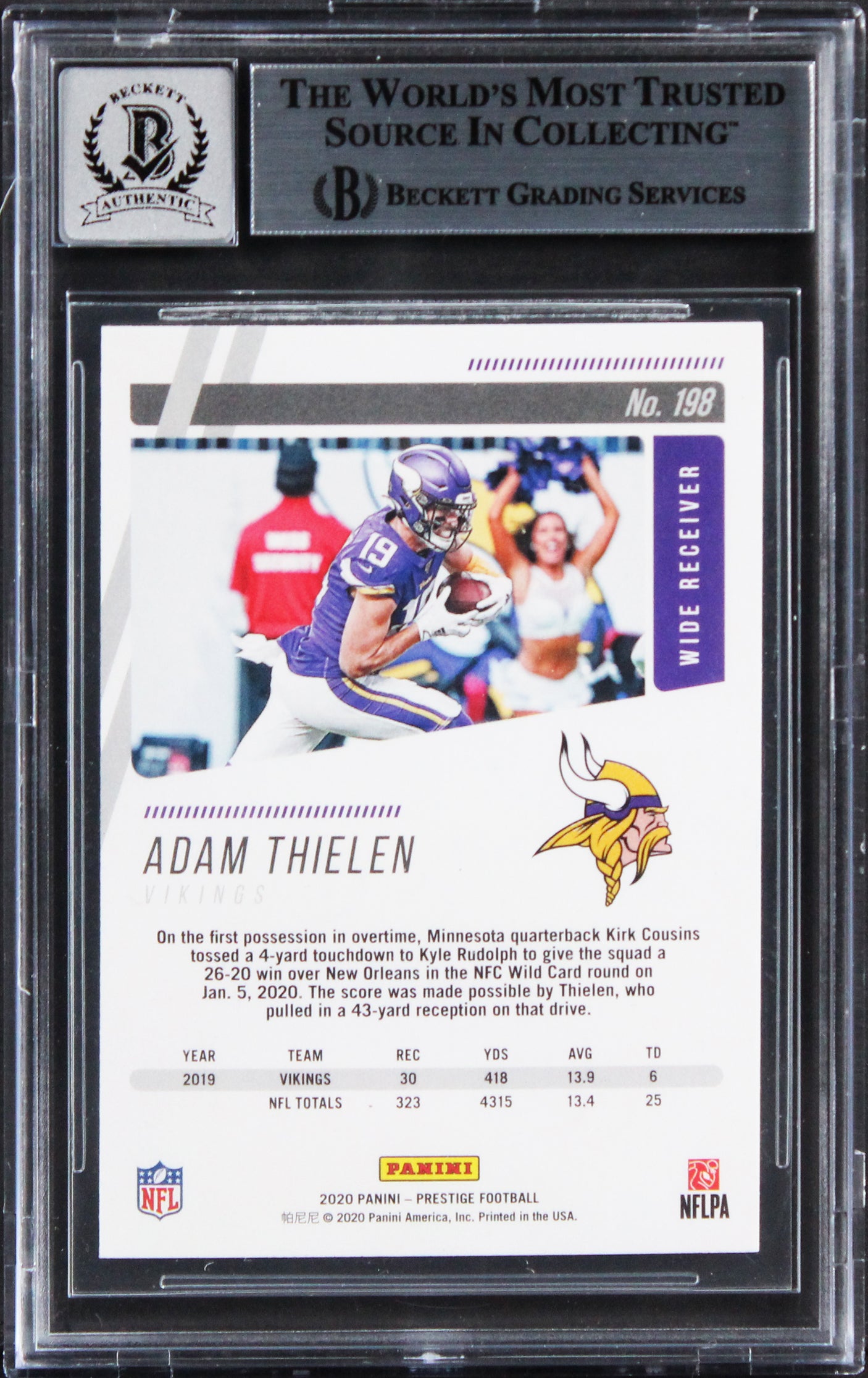 Vikings Adam Thielen Signed 2020 Prestige #198 Card Auto Graded 10! BAS Slabbed