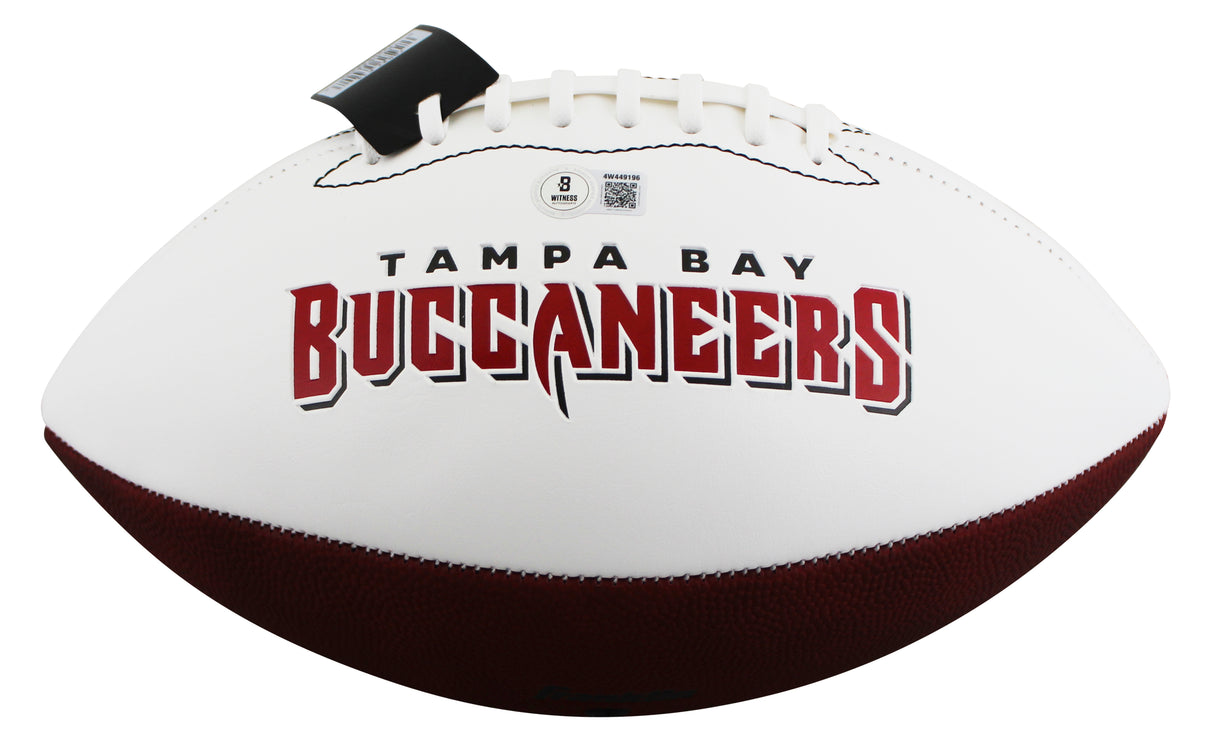 Buccaneers Ronde Barber "HOF 23" Signed White Panel Logo Football BAS Witnessed