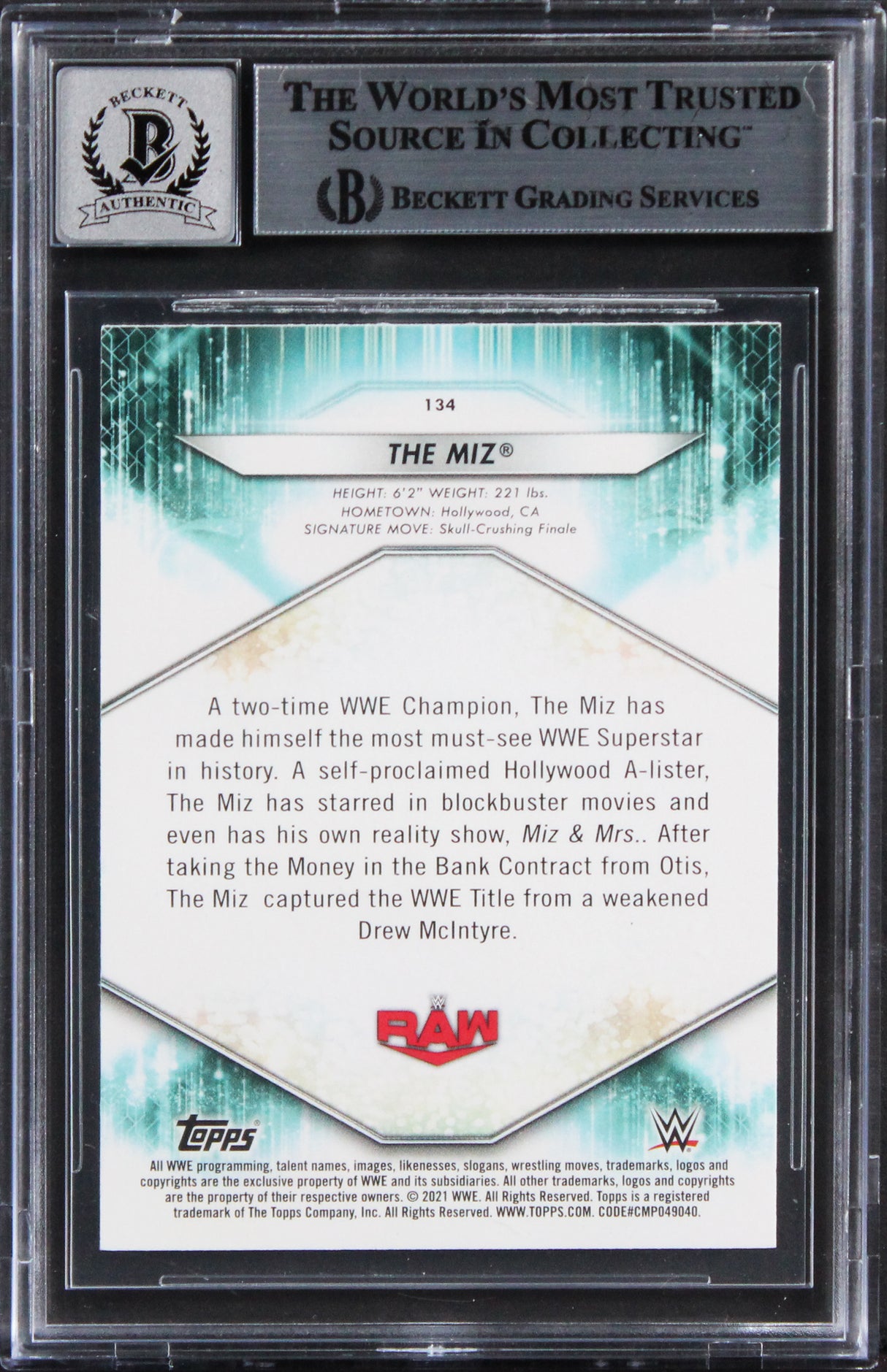 Mike "The Miz" Mizanin Signed 2021 Topps WWE #134 Card Auto 10! BAS Slabbed