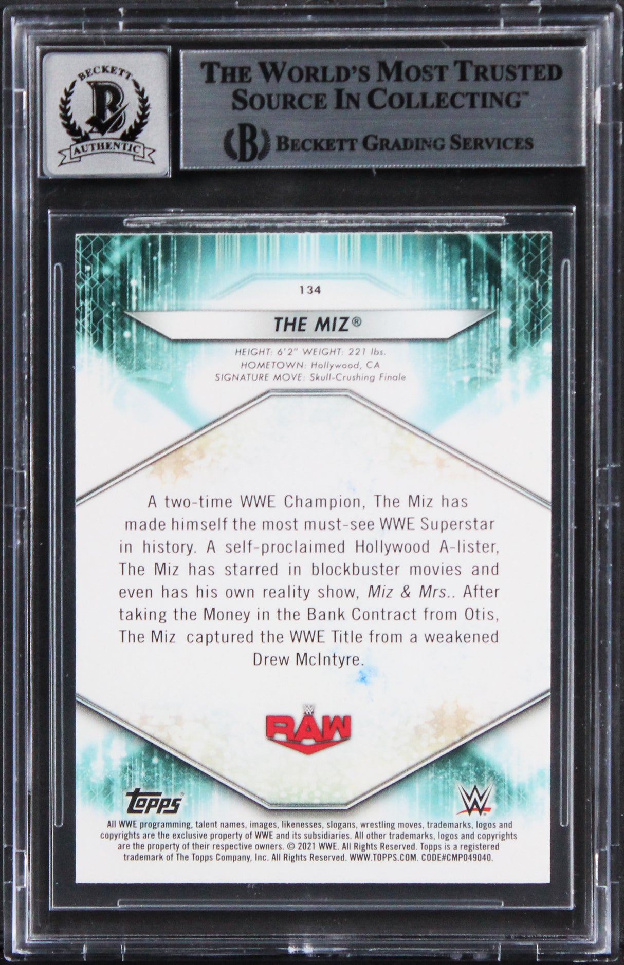 Mike "The Miz" Mizanin Signed 2021 Topps WWE #134 Card Auto 10! BAS Slabbed 2