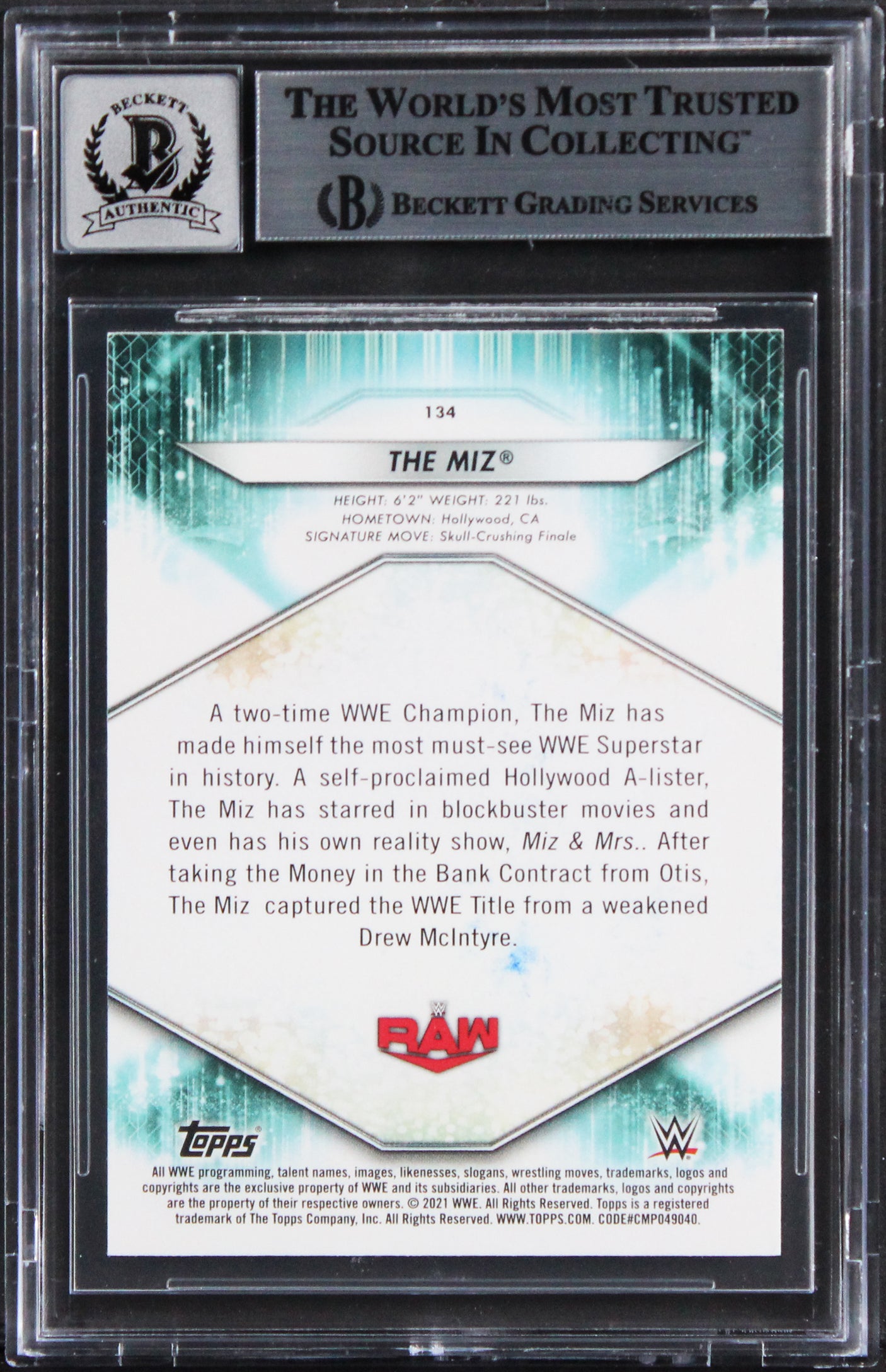 Mike "The Miz" Mizanin Signed 2021 Topps WWE #134 Card Auto 10! BAS Slabbed 2