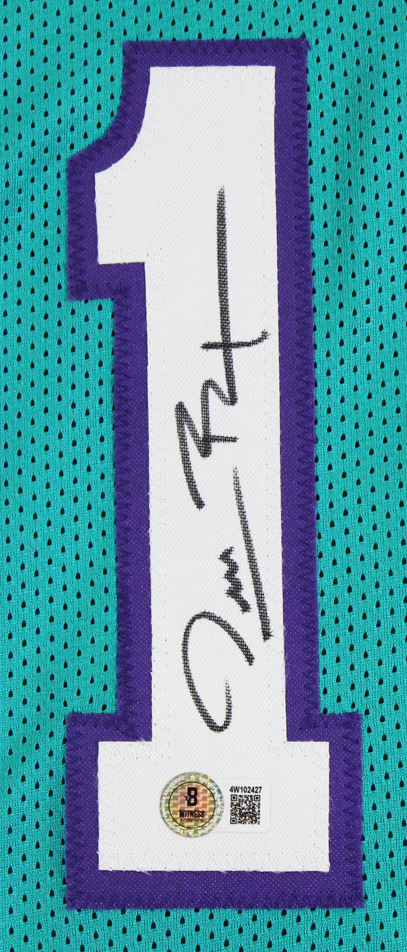 Muggsy Bogues Authentic Signed Teal Pro Style Jersey Autographed BAS Witnessed