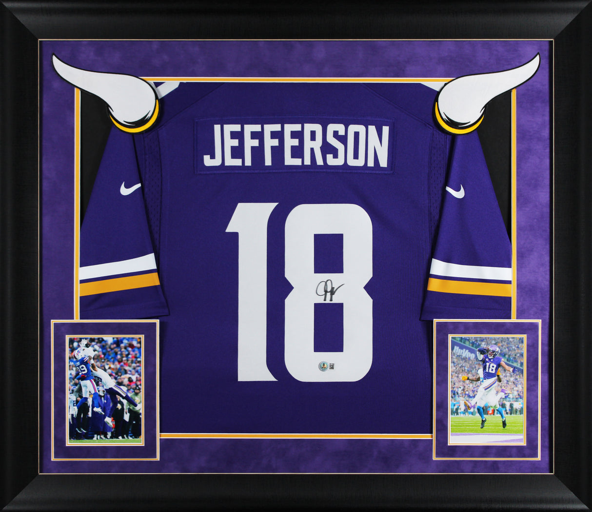 Vikings Justin Jefferson Signed Purple Nike Limited Framed Jersey BAS Witnessed
