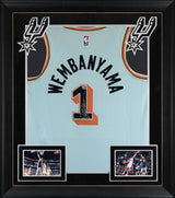 Spurs Victor Wembanyama Signed 2024 Blue Nike City Ed. Framed Jersey Fanatics