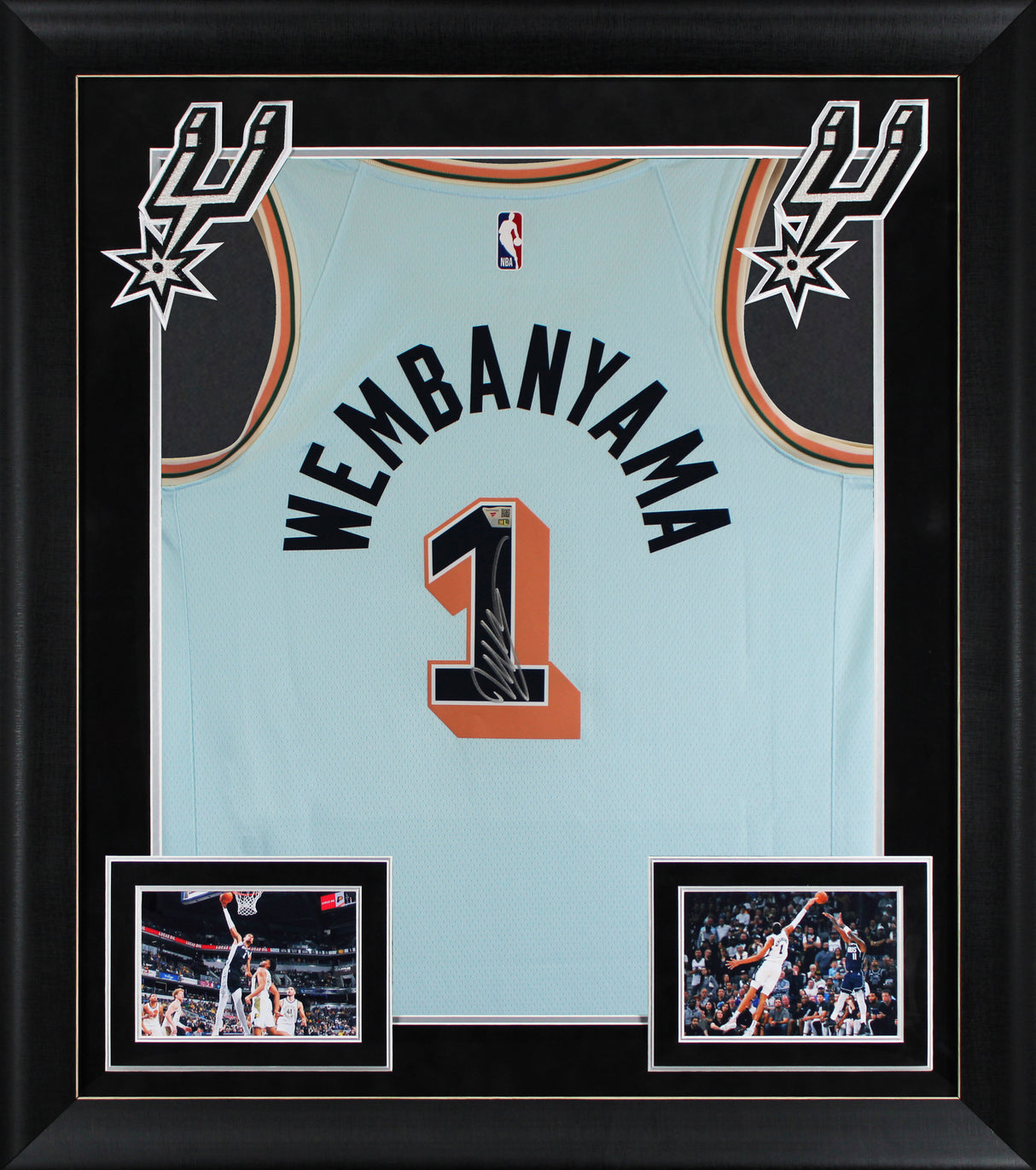 Spurs Victor Wembanyama Signed 2024 Blue Nike City Ed. Framed Jersey Fanatics