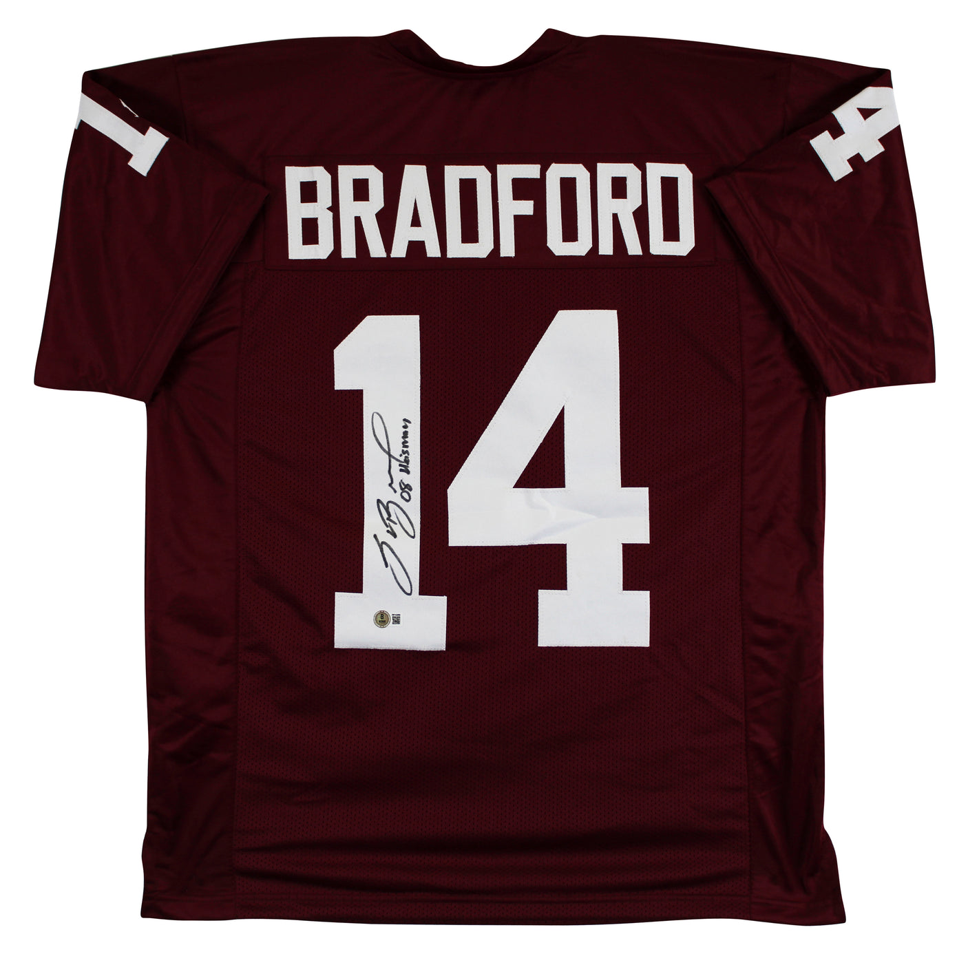 Oklahoma Sam Bradford "2008 Heisman" Signed Maroon Pro Style Jersey BAS Witness