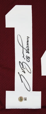 Oklahoma Sam Bradford "2008 Heisman" Signed Maroon Pro Style Jersey BAS Witness