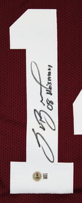 Oklahoma Sam Bradford "2008 Heisman" Signed Maroon Pro Style Framed Jersey BAS W
