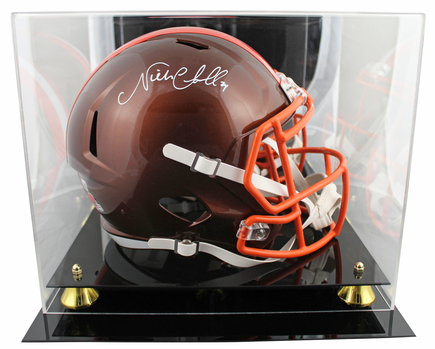 Browns Nick Chubb Signed Flash Full Size Speed Rep Helmet W/ Case BAS Witnessed