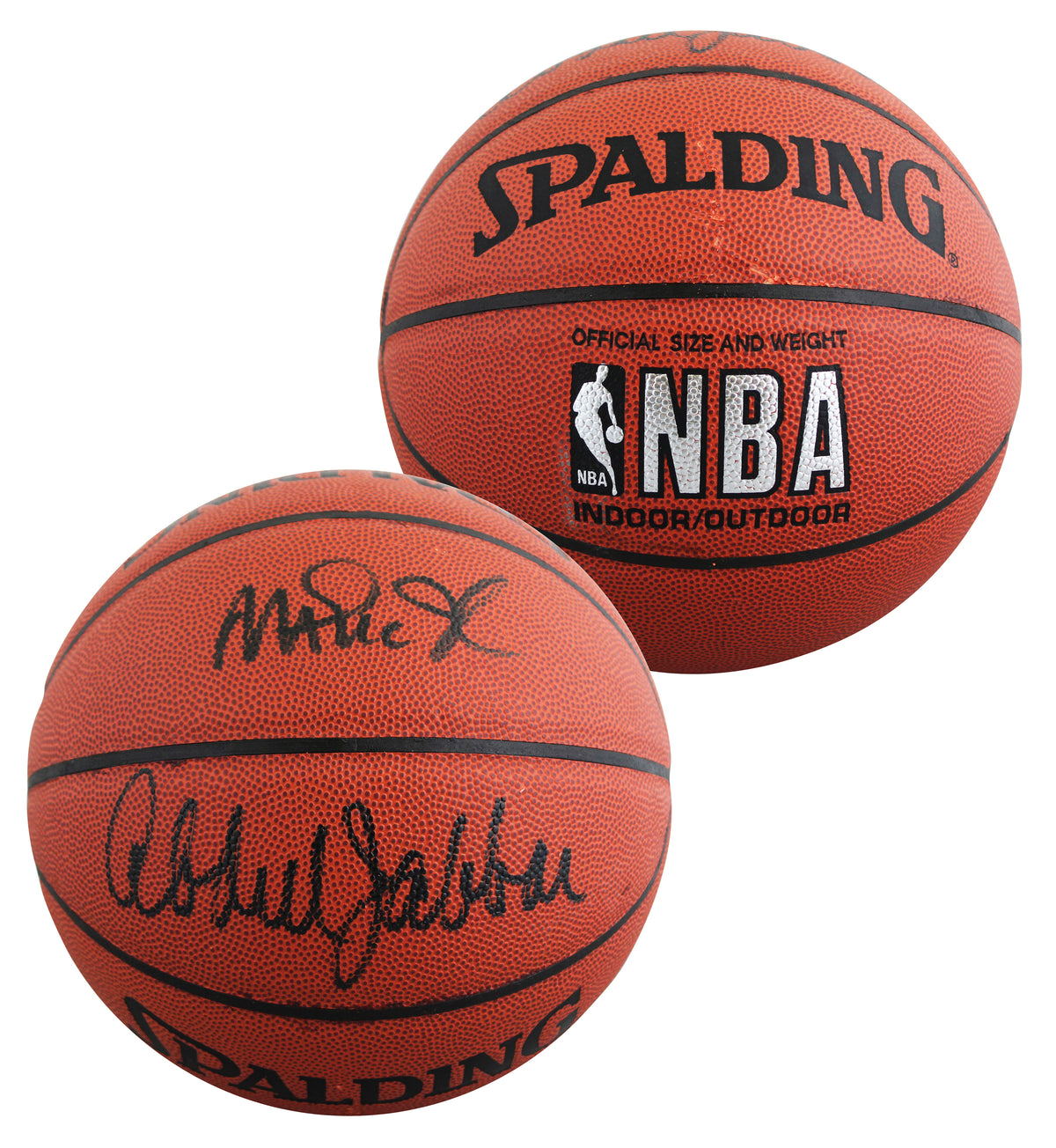 Lakers Magic Johnson & Kareem Abdul-Jabbar Signed Basketball BAS Wit #5W053813