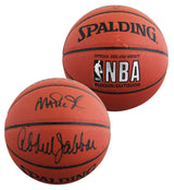 Lakers Magic Johnson & Kareem Abdul-Jabbar Signed Basketball BAS Wit #5W053813