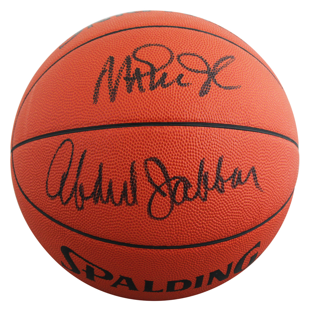 Lakers Magic Johnson & Kareem Abdul-Jabbar Signed Basketball BAS Wit #5W053814