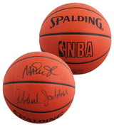 Lakers Magic Johnson & Kareem Abdul-Jabbar Signed Basketball BAS Wit #5W053810