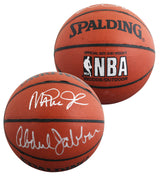 Lakers Magic Johnson & Kareem Abdul-Jabbar Signed Basketball BAS Wit #5W053809