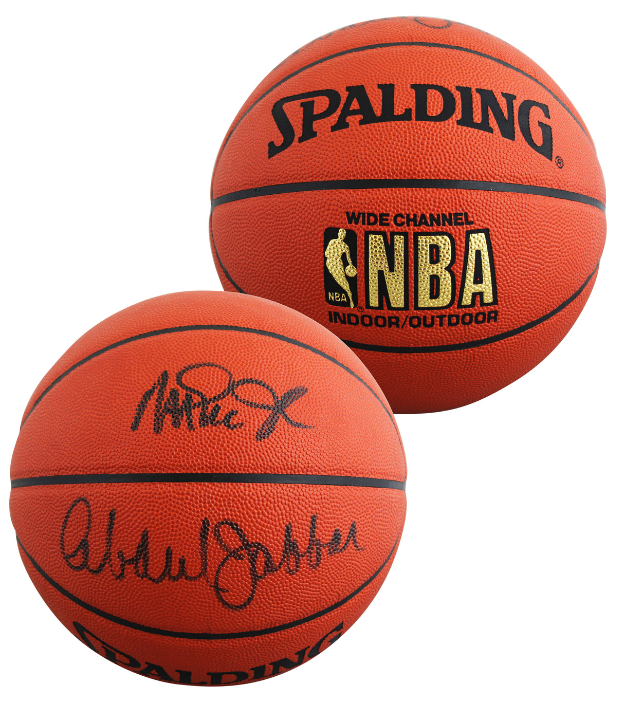 Lakers Magic Johnson & Kareem Abdul-Jabbar Signed Basketball BAS Wit #5W053811