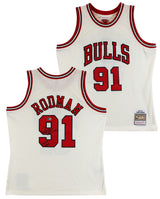 Bulls Dennis Rodman "HOF 2011" Signed Cream M&N HWC Swingman Jersey BAS Witness
