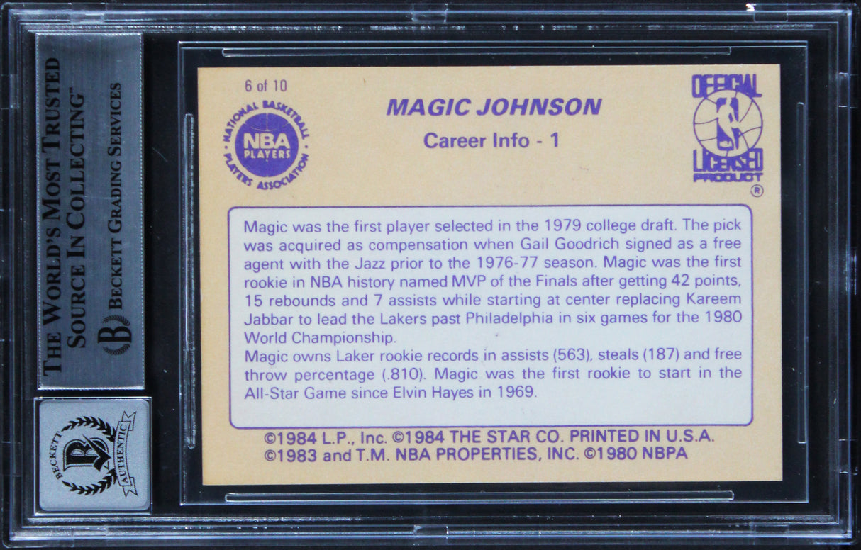 Lakers Magic Johnson Signed 1986 Star #6 Card Auto Grade Gem 10! BAS Slabbed