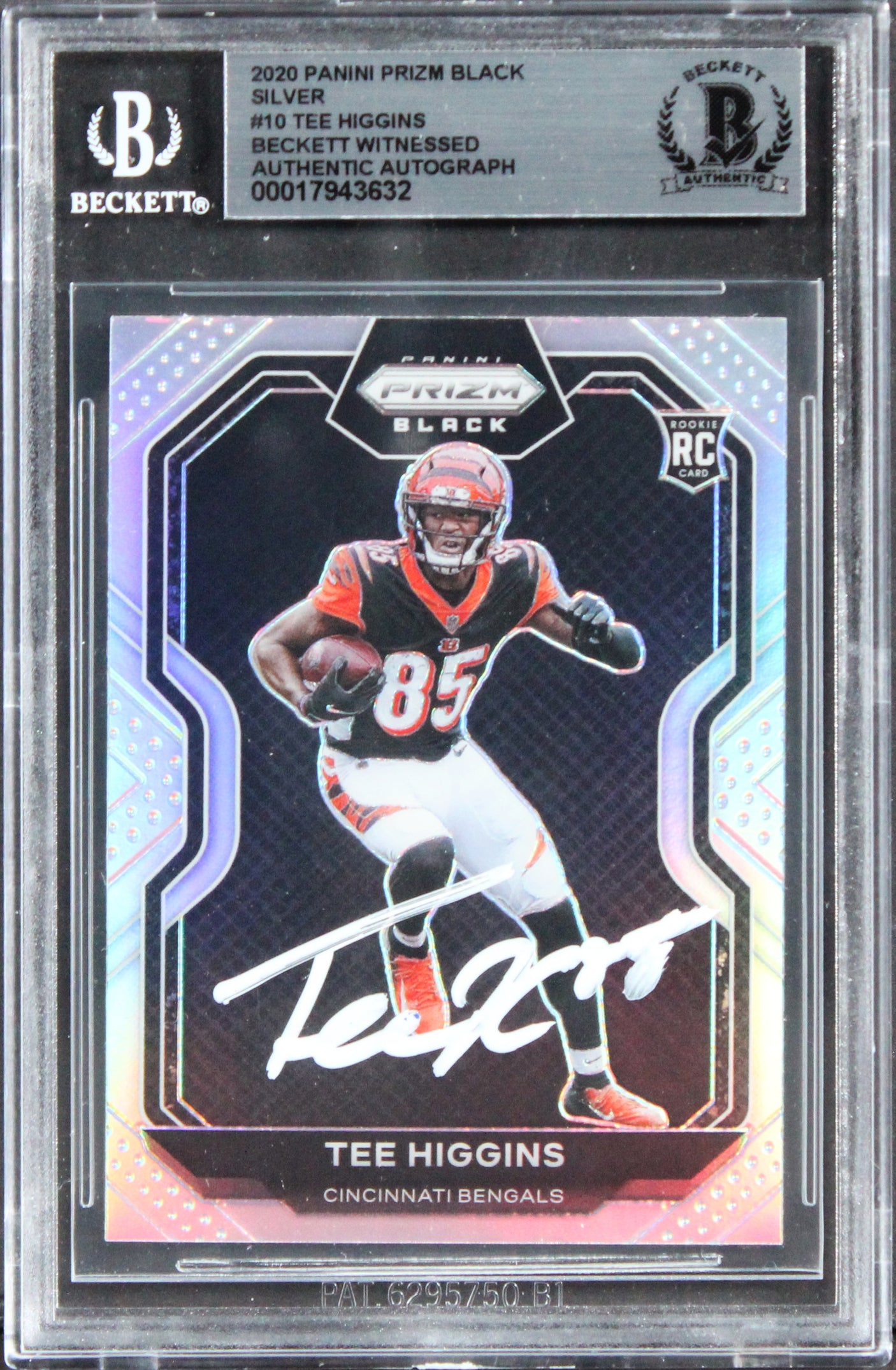 Bengals Tee Higgins Signed 2020 Panini Prizm Black Silver #10 Card BAS Slabbed