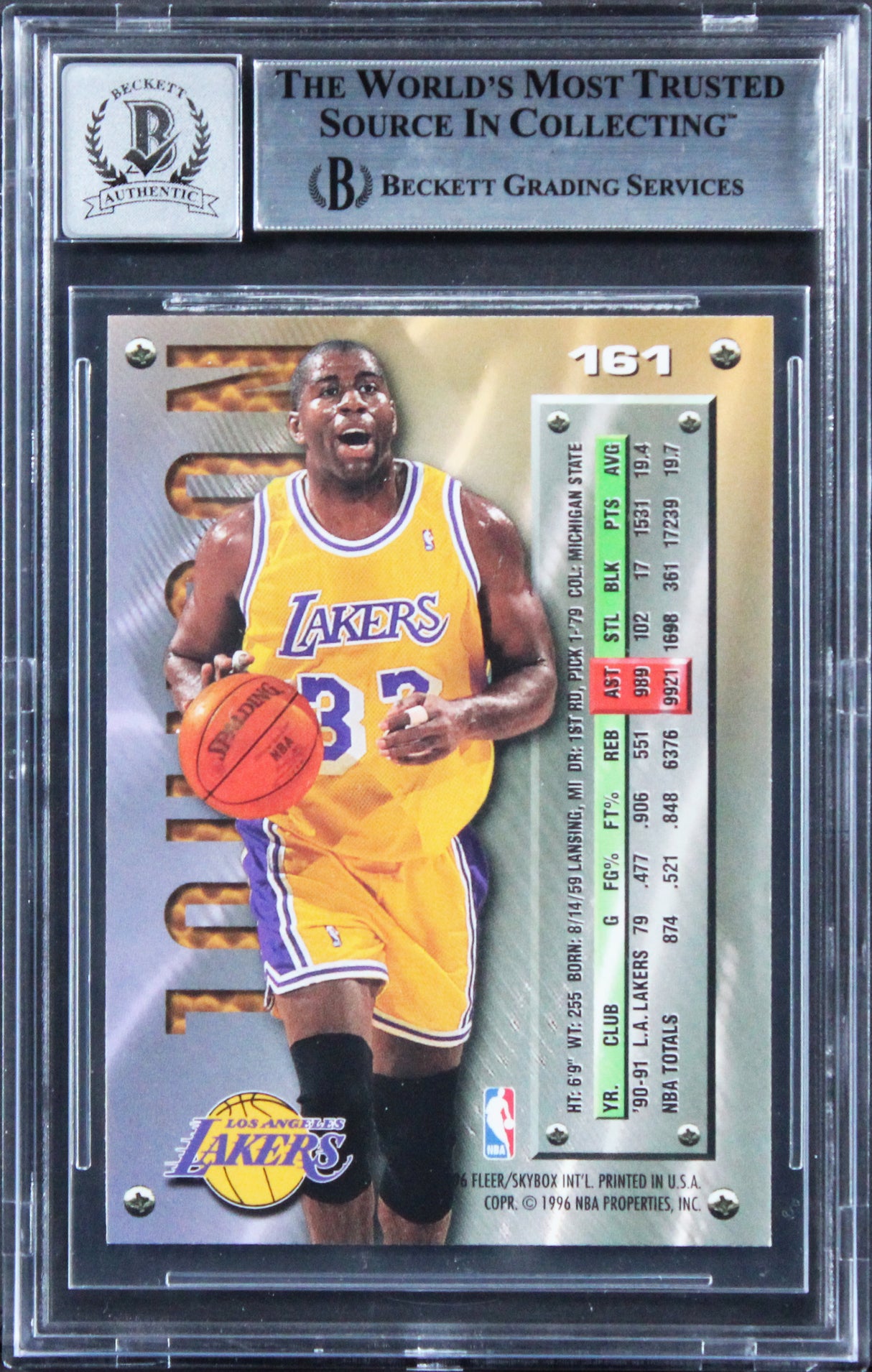 Lakers Magic Johnson Signed 1995 Metal #161 Card Auto Grade GM 10! BAS Slabbed