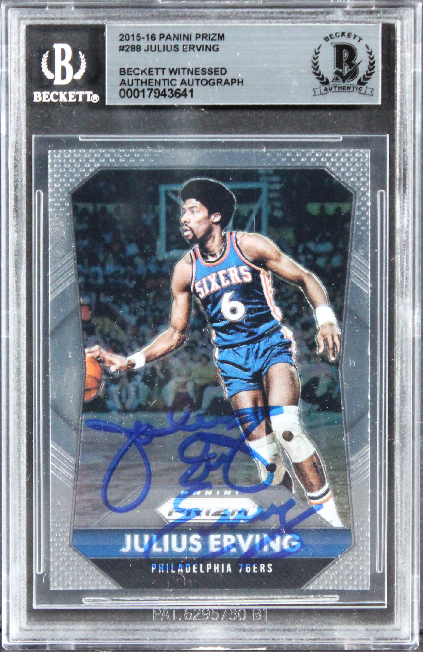 76ers Julius Erving Authentic Signed 2015 Panini Prizm #288 Card BAS Slabbed