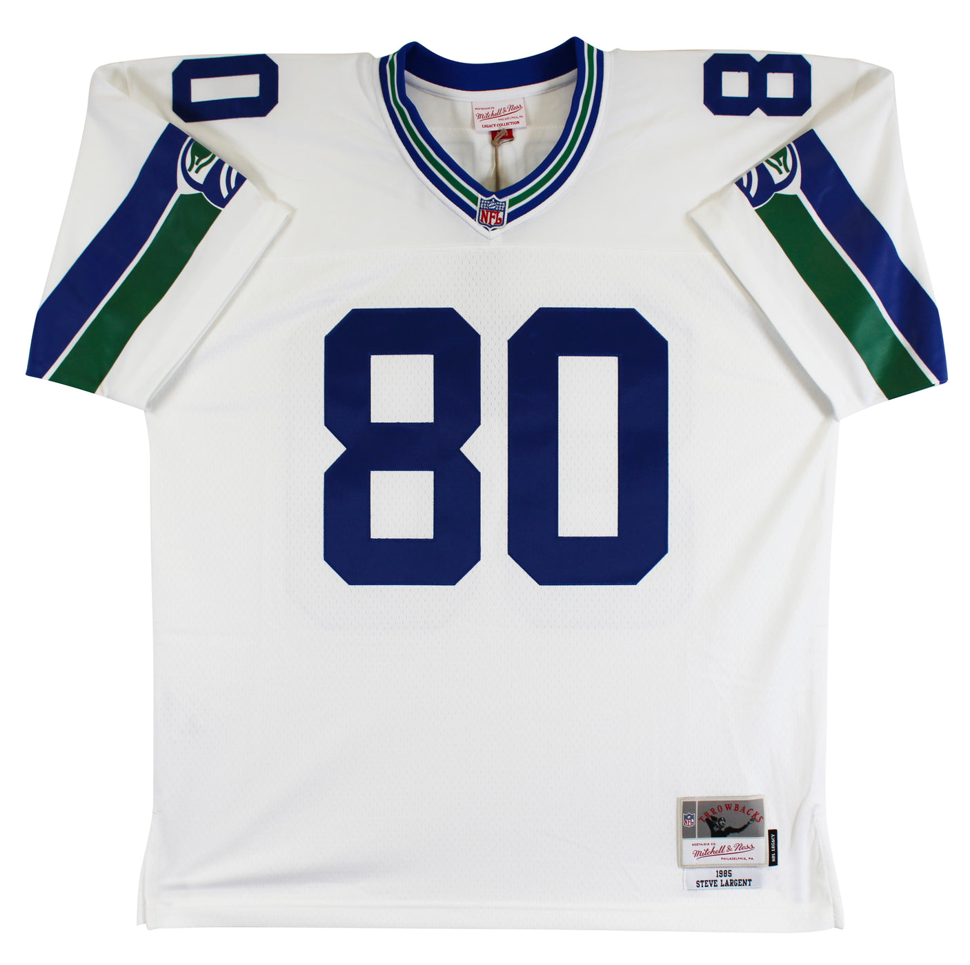 Seahawks Steve Largent "Career Stat" Signed White M&N TB Jersey BAS Witnessed