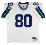 Seahawks Steve Largent "Career Stat" Signed White M&N TB Jersey BAS Witnessed