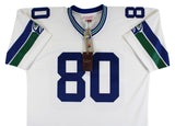 Seahawks Steve Largent "Career Stat" Signed White M&N TB Jersey BAS Witnessed