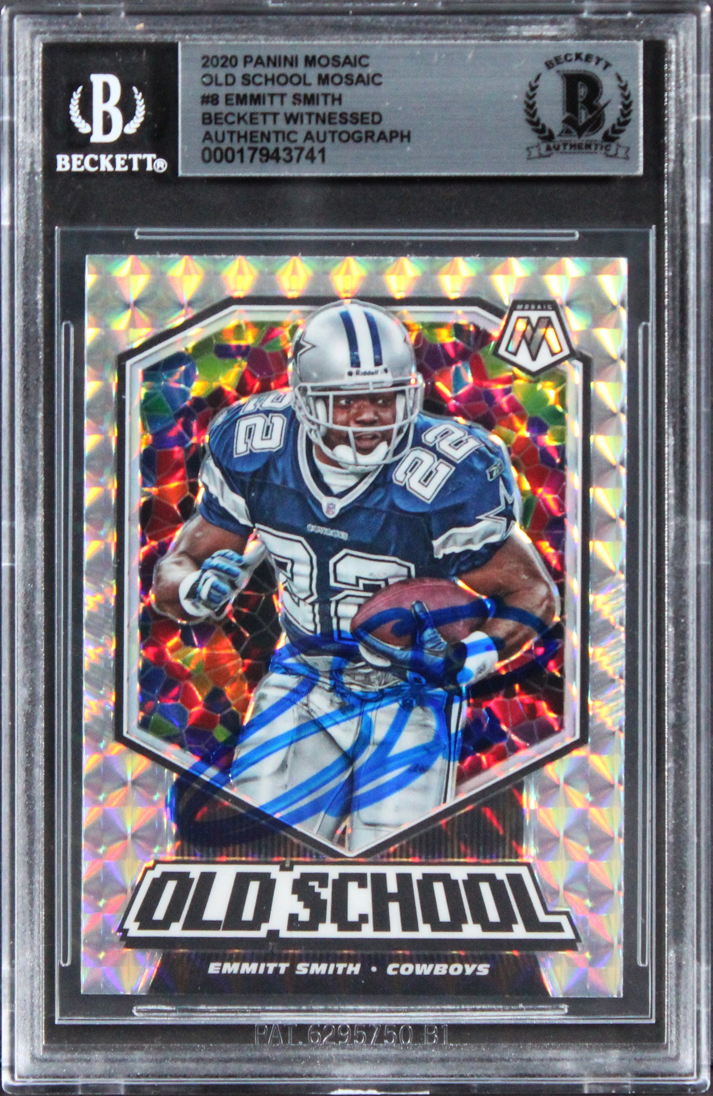 Cowboys Emmitt Smith Signed 2020 Panini Mosaic Old School #8 Card BAS Slabbed