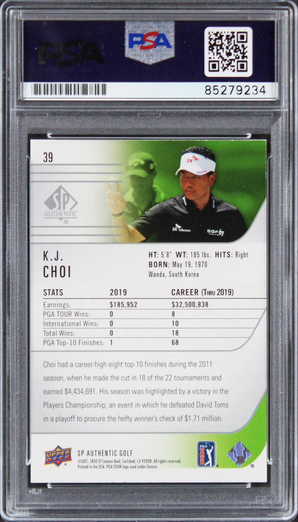 K.J. Choi Golf Authentic Signed 2020 SP Authentic #39 Card PSA/DNA Slabbed
