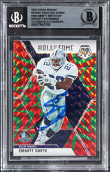 Cowboys Emmitt Smith Signed 2020 Panini Mosaic React Green #288 Card BAS Slabbed