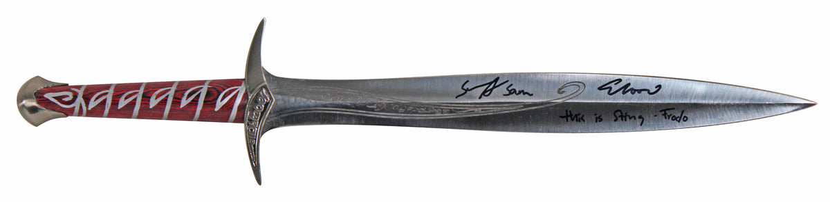 Elijah Wood & Sean Astin LOTR Signed Sting Sword with Sheath & Display BAS