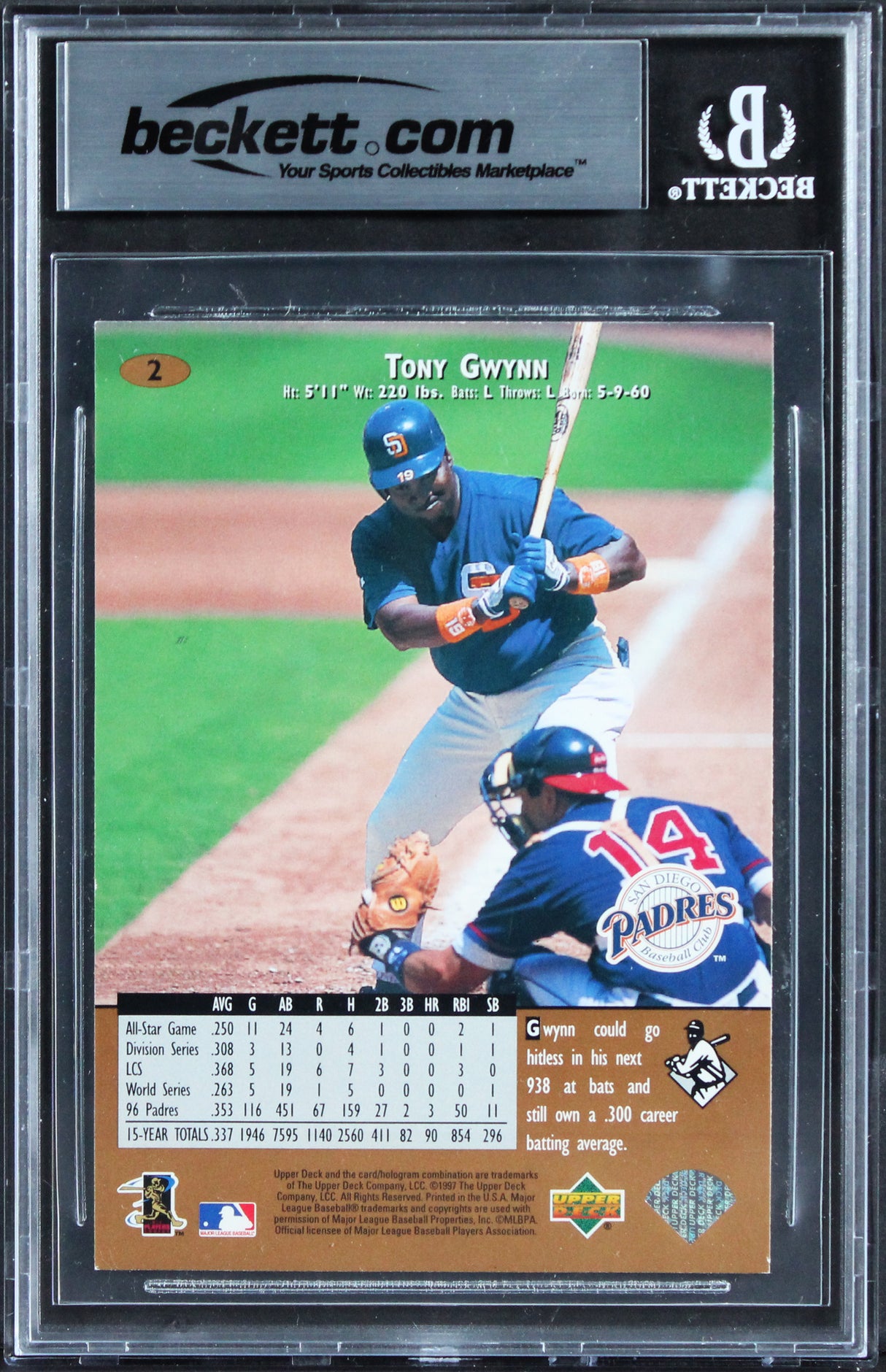 Padres Tony Gwynn Signed 1997 Upper Deck 1996 AWJ #2 Card Auto 10! BAS Slabbed