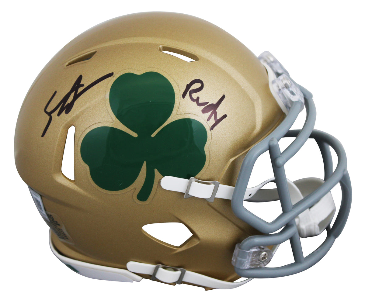 Notre Dame Sean Astin "Rudy" Signed Shamrock Speed Mini Helmet W/ Case BAS Wit