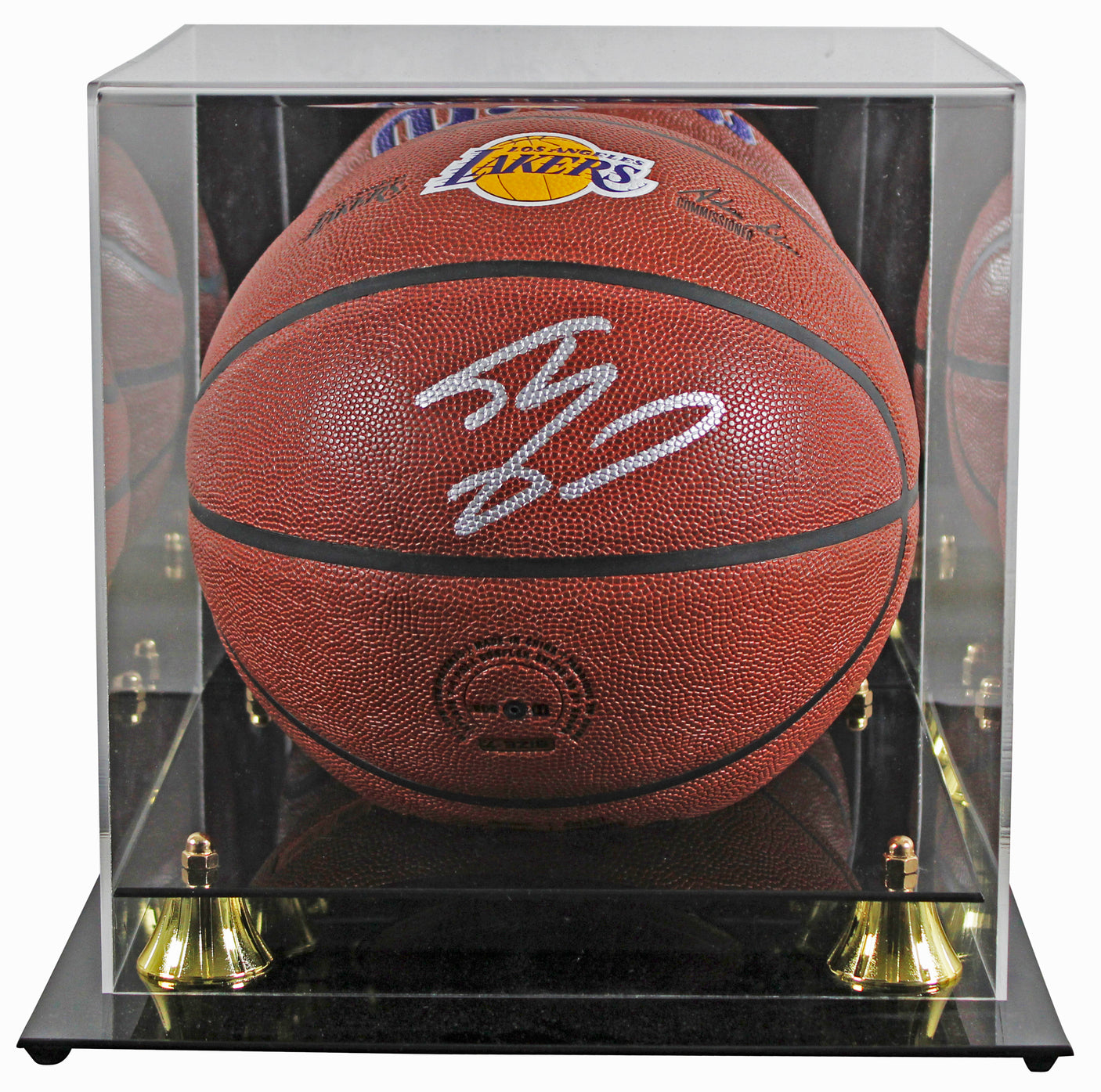 Lakers Shaquille O'Neal Signed Wilson Lakers Logo Brown Basketball W/ Case BAS W