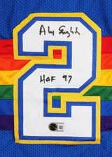Alex English "HOF 97" Signed Blue Throwback Pro Style Jersey Autographed BAS
