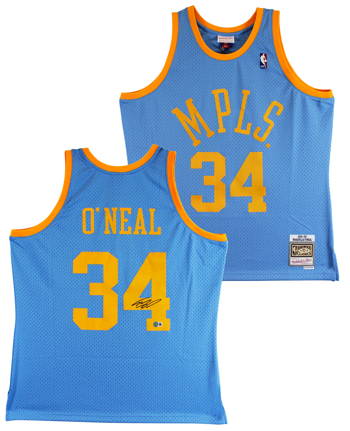 Lakers Shaquille O'Neal Authentic Signed Blue 2001-02 TB M&N HWC Jersey BAS Wit