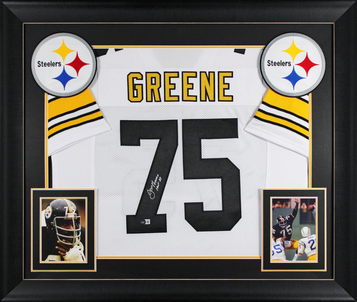 Joe Greene "HOF 87" Authentic Signed White Pro Style Framed Jersey BAS Witnessed