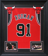 Dennis Rodman Authentic Signed Red Pro Style Framed Jersey JSA Witness