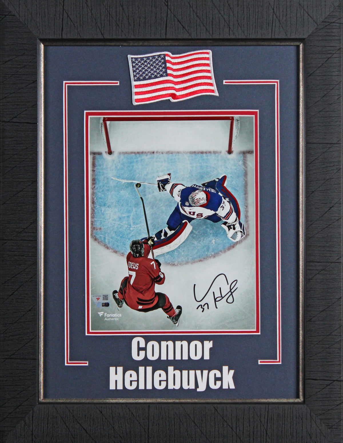 Connor Hellebuyck Authentic Signed 8x10 Framed Vertical Team USA Photo Fanatics
