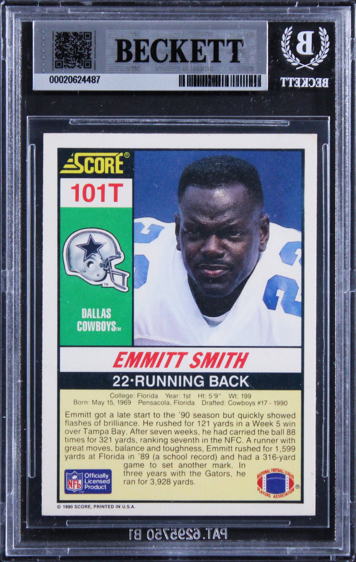 Cowboys Emmitt Smith Signed 1990 Score Supplemental #101T Rookie Card BAS Slab