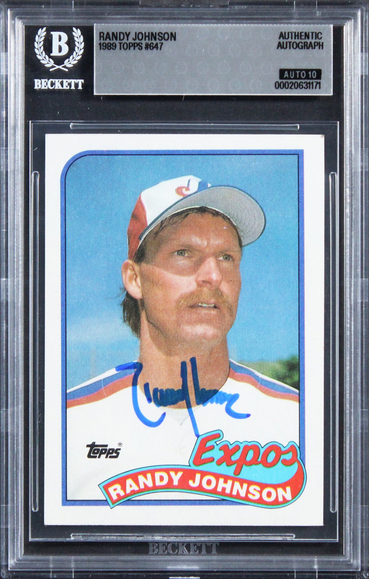 Expos Randy Johnson Signed 1989 Topps #647 Rookie Card Auto GM 10! BAS Slabbed